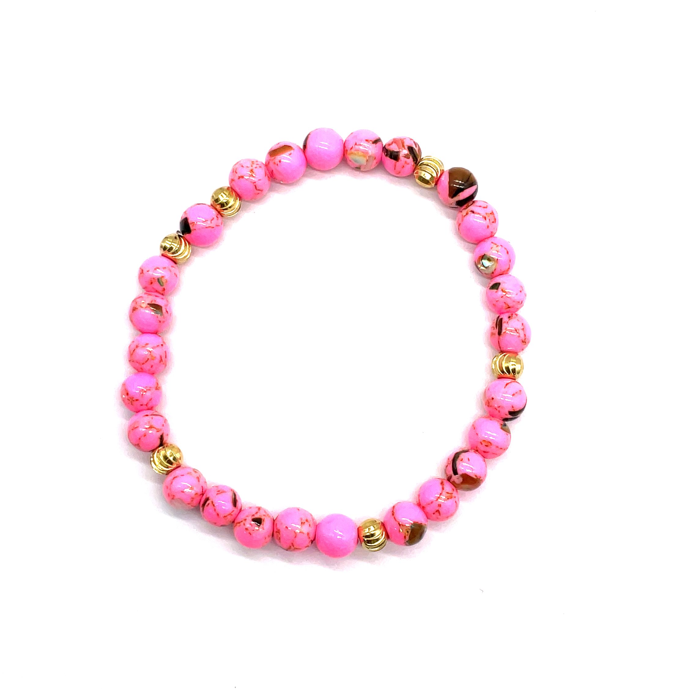 6MM FLUORESCENT PINK SHELL ROUND BEADS BRACELET