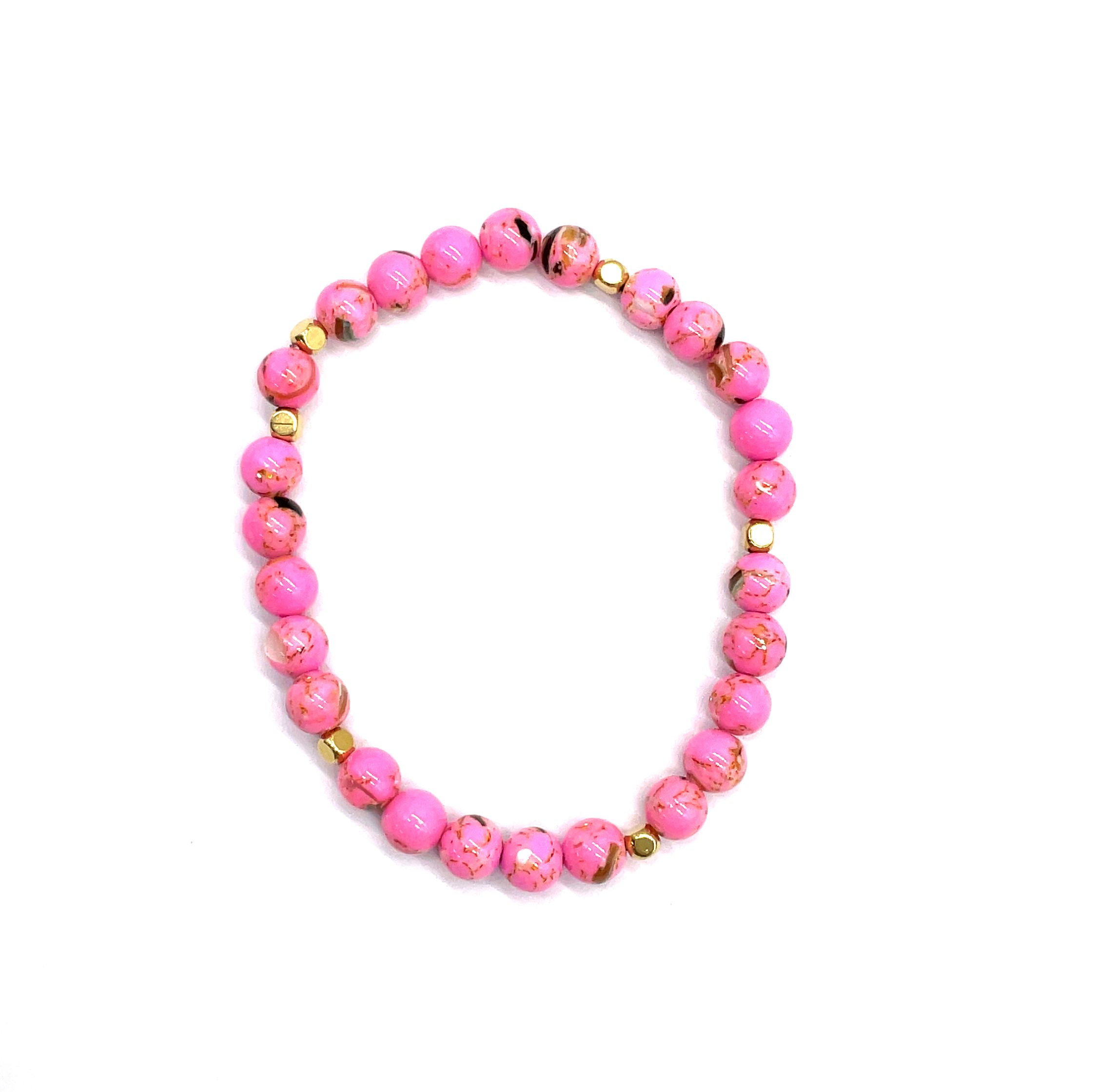 6MM PEACH-PINK SHELL ROUND BEADS BRACELET 