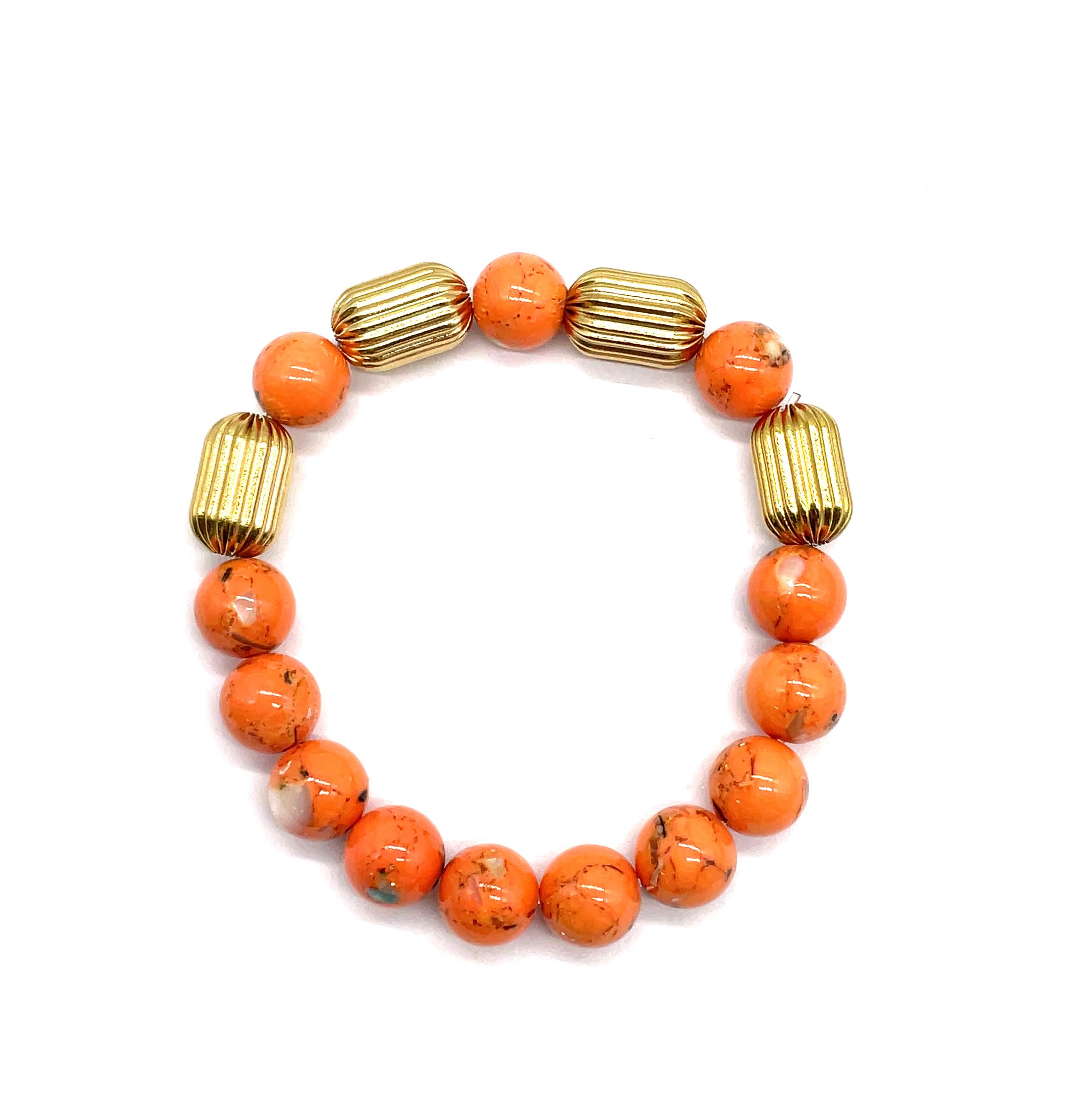 10MM ORANGE SHELL PINE ROUND BEADS BRACELET
