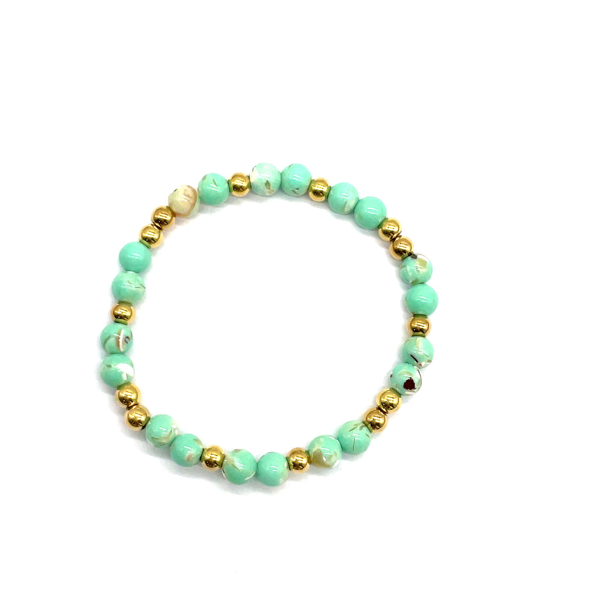 6MM PINKDH-GREEN SHELL ROUND BEADS BRACELET
