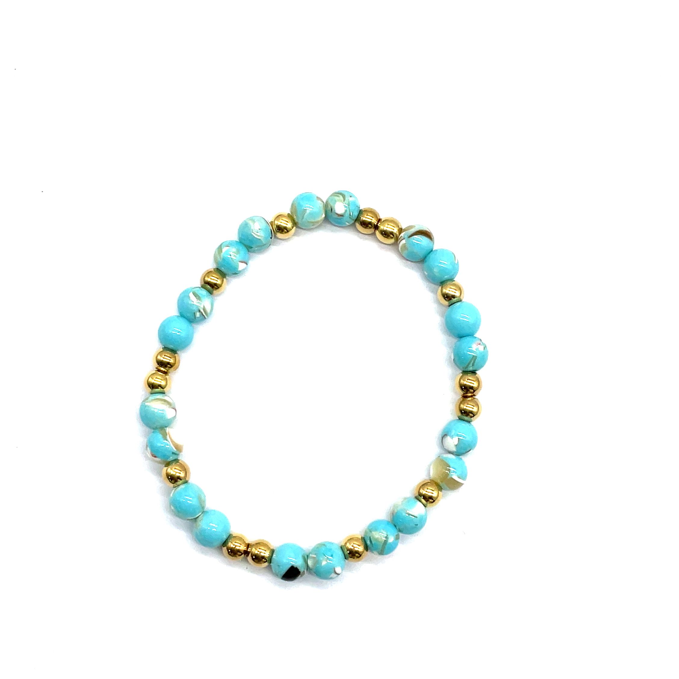6MM PINKDH-BLUE SHELL ROUND BEADS BRACELET