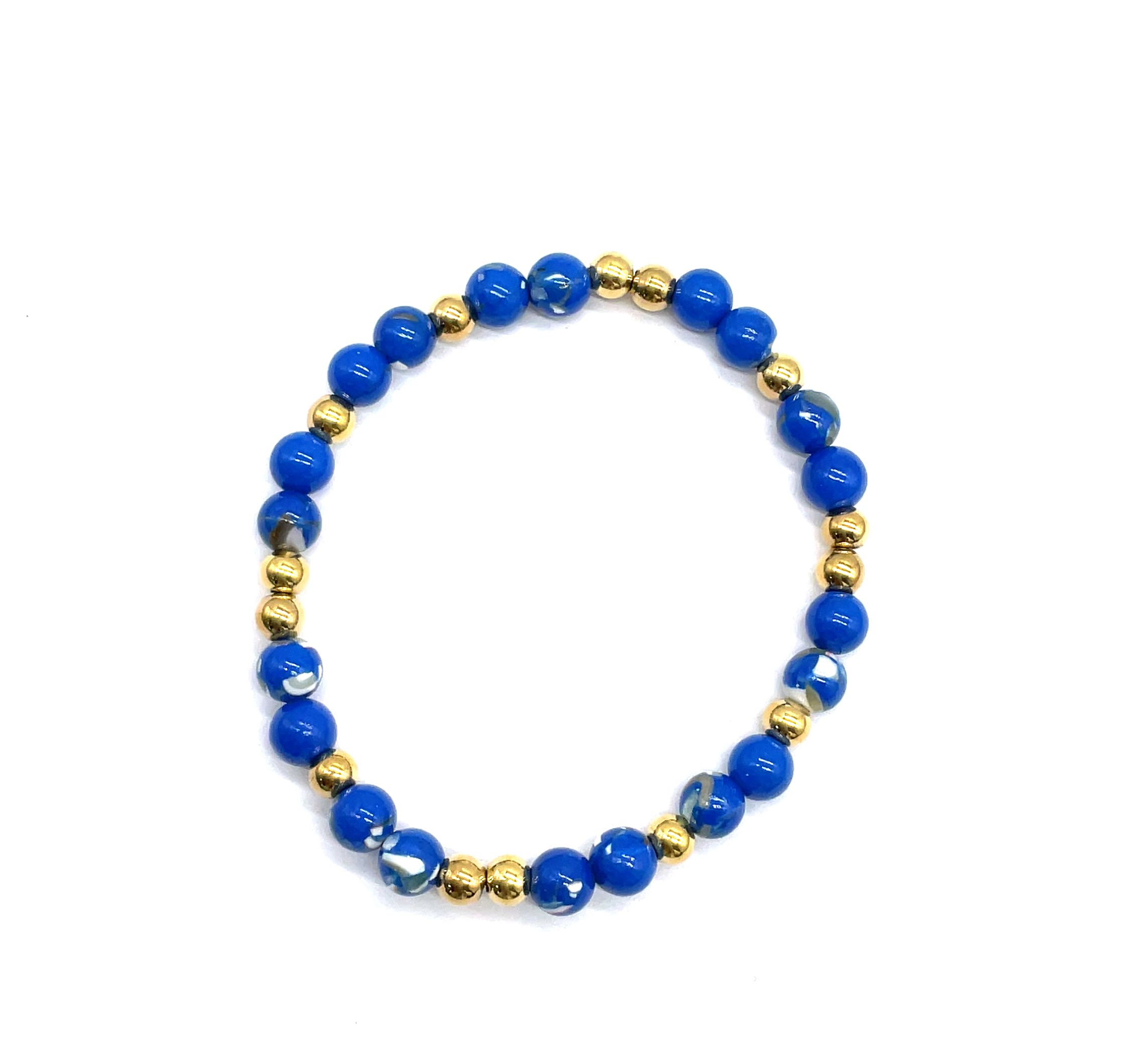 6MM BLUE SHELL ROUND BEADS BRACELET