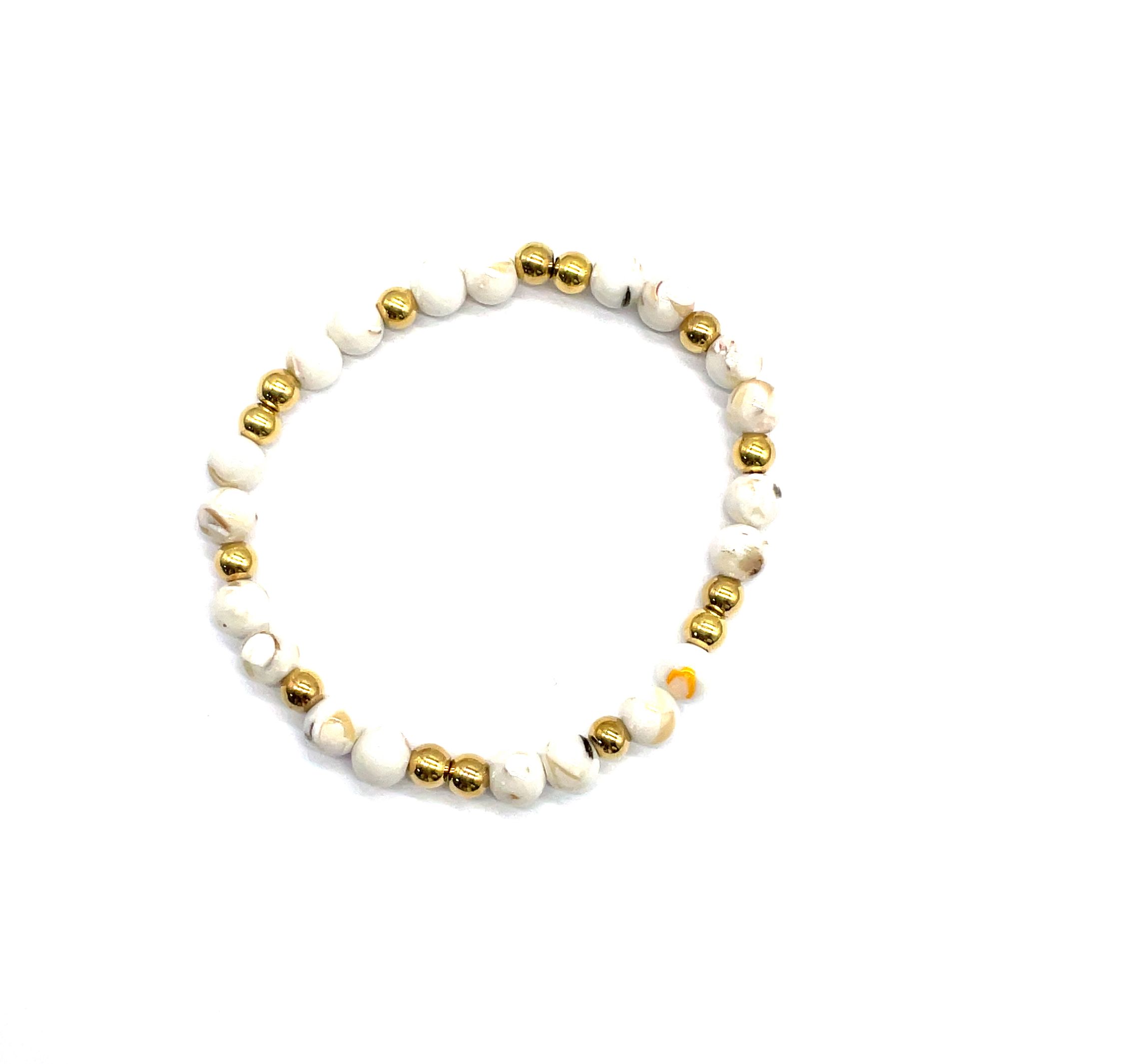 6MM WHITE SHELL ROUND BEADS BRACELET