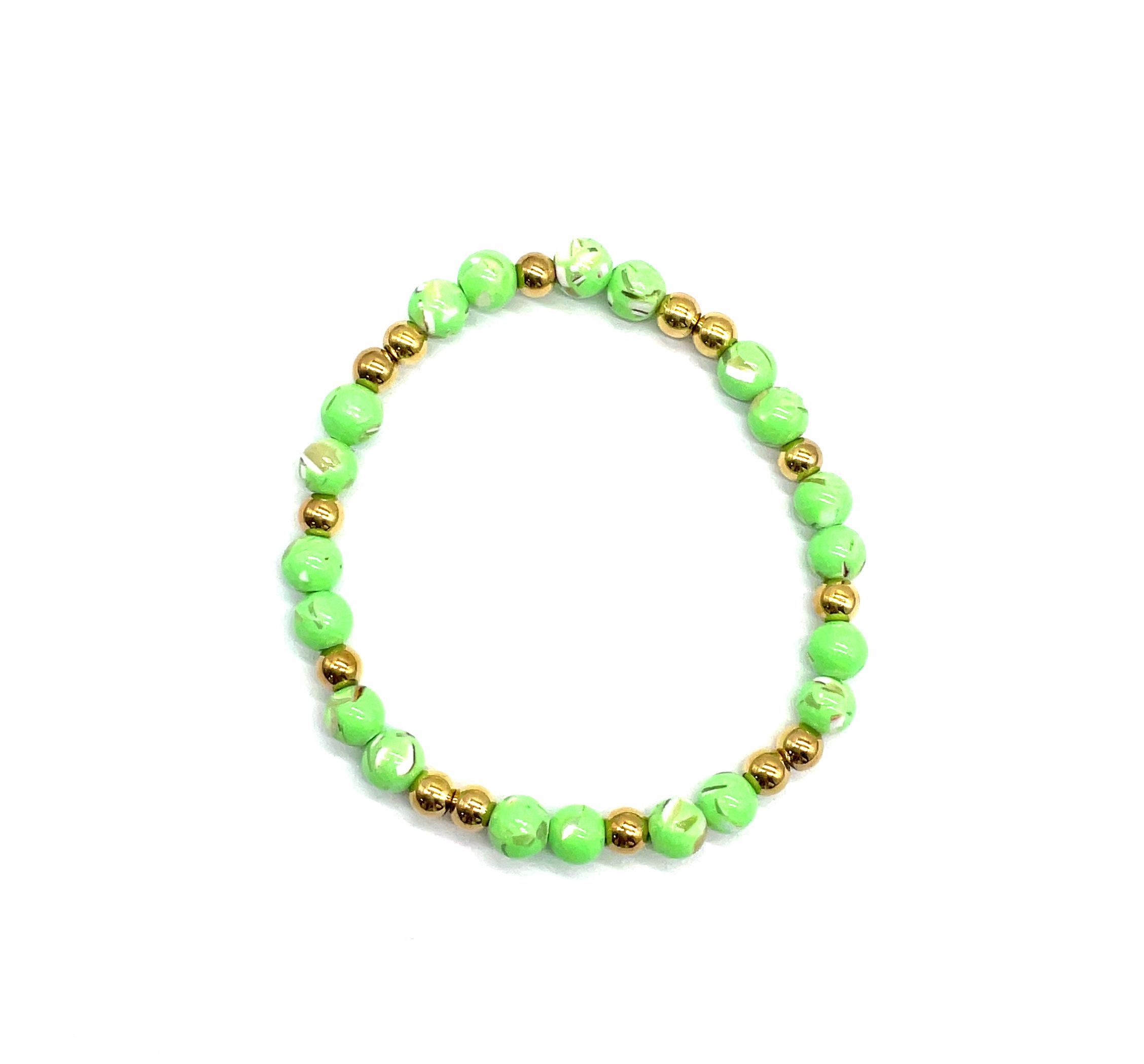 6MM FLUORESCENT GREEN SHELL BEADS BRACELET