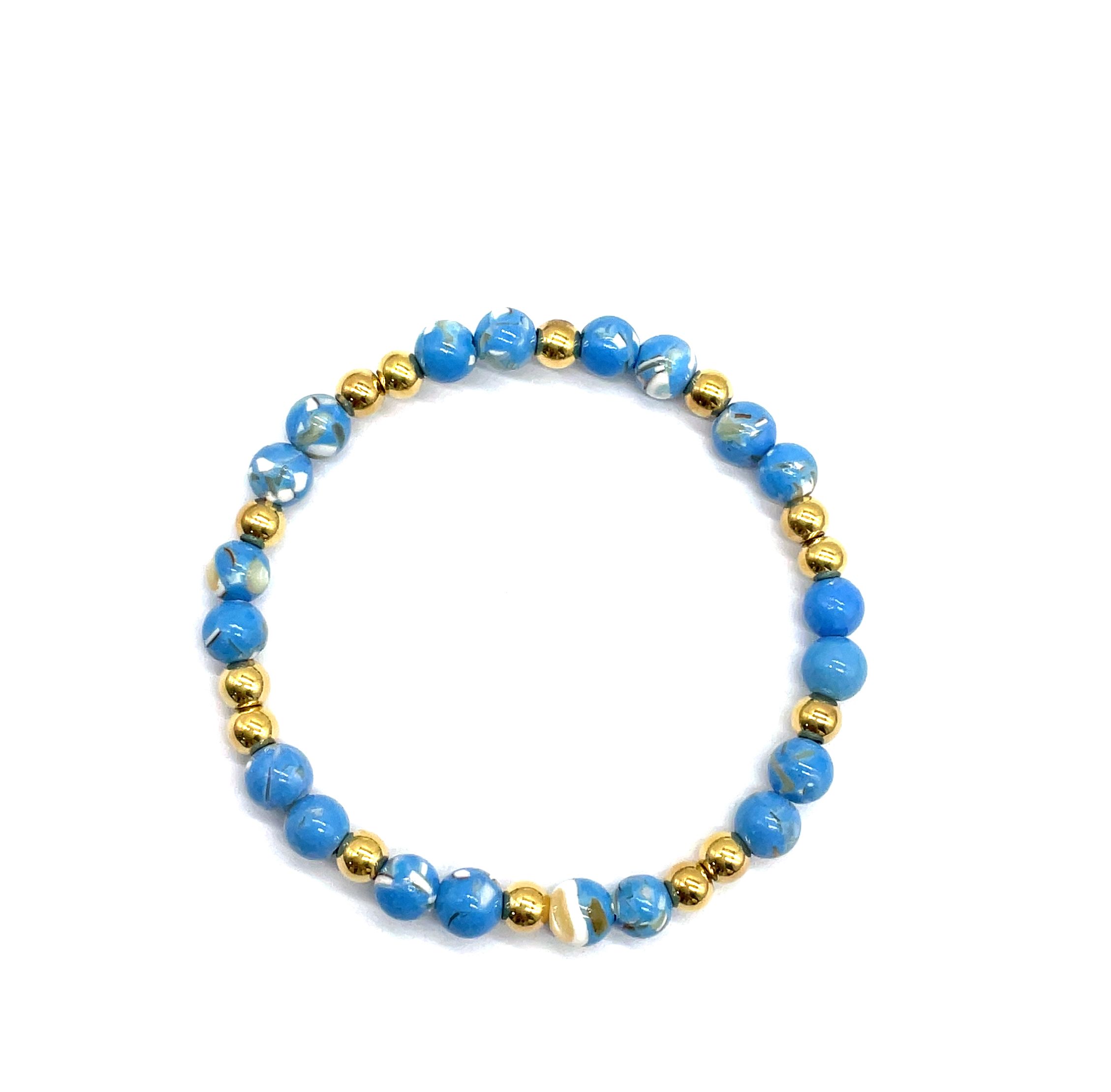 6MM SKY BLUE SHELL PINE ROUND BEADS BRACELET