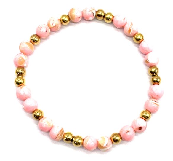 6MM LIGRT PINK SHELL PINE ROUND BEADS BRACELET