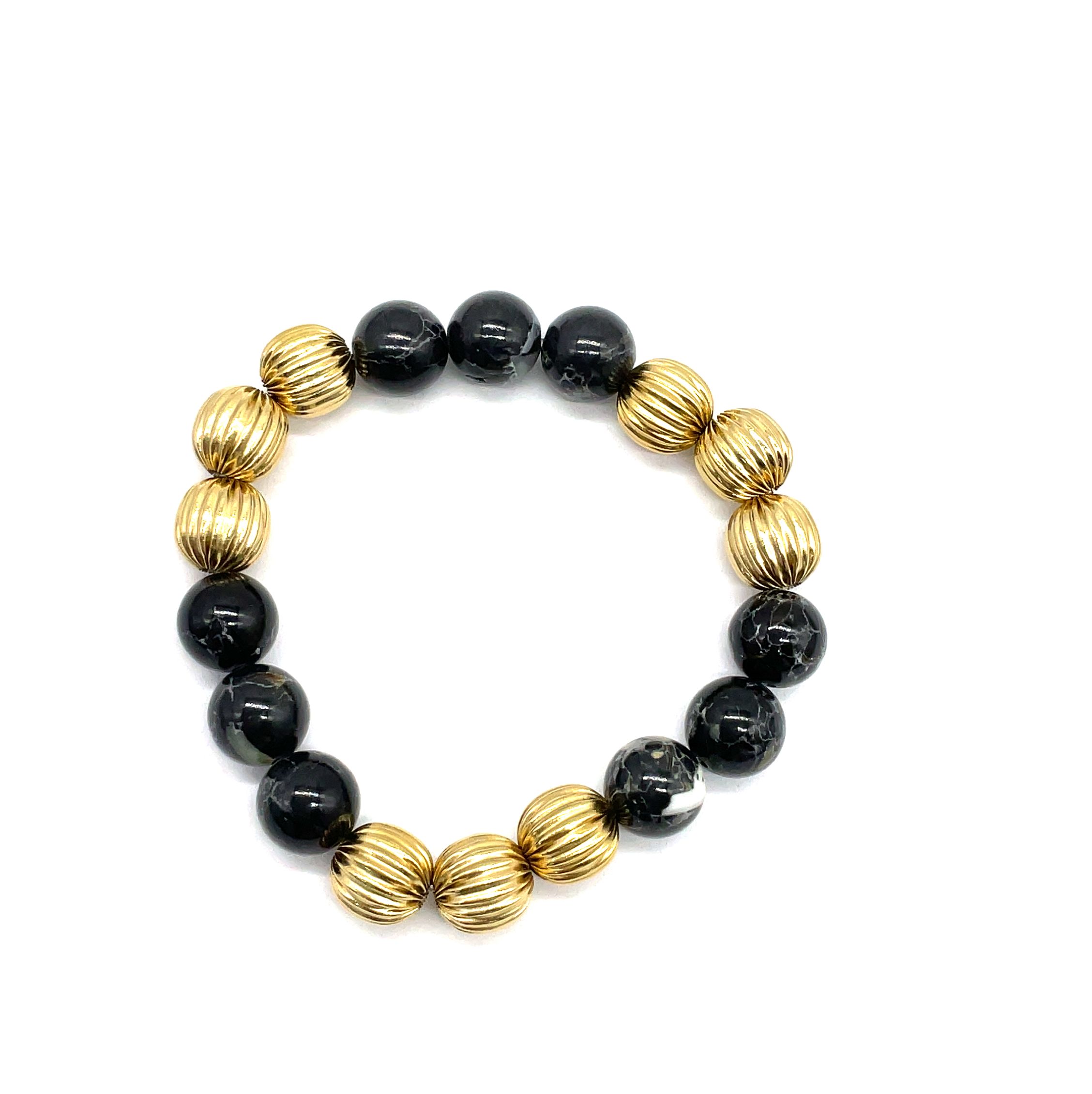 10MM BLACK SHELL PINE ROUND BEADS BRACELET