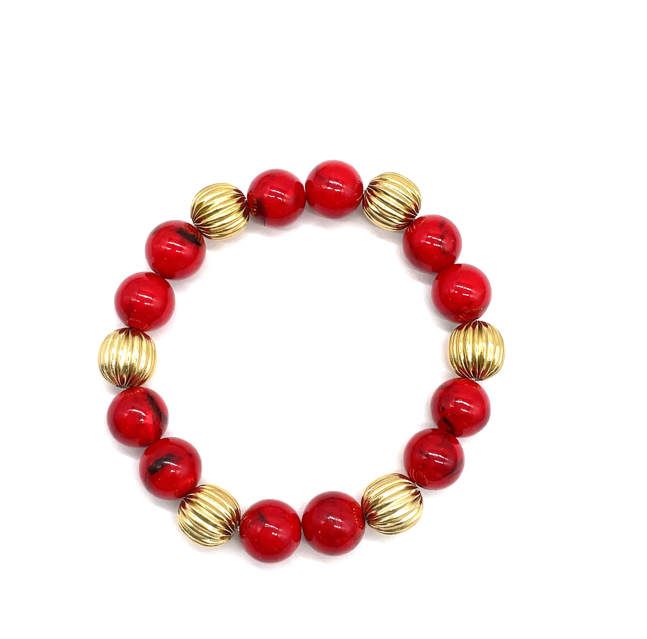 10MM RED SHELL PINE ROUND BEADS BRACELET