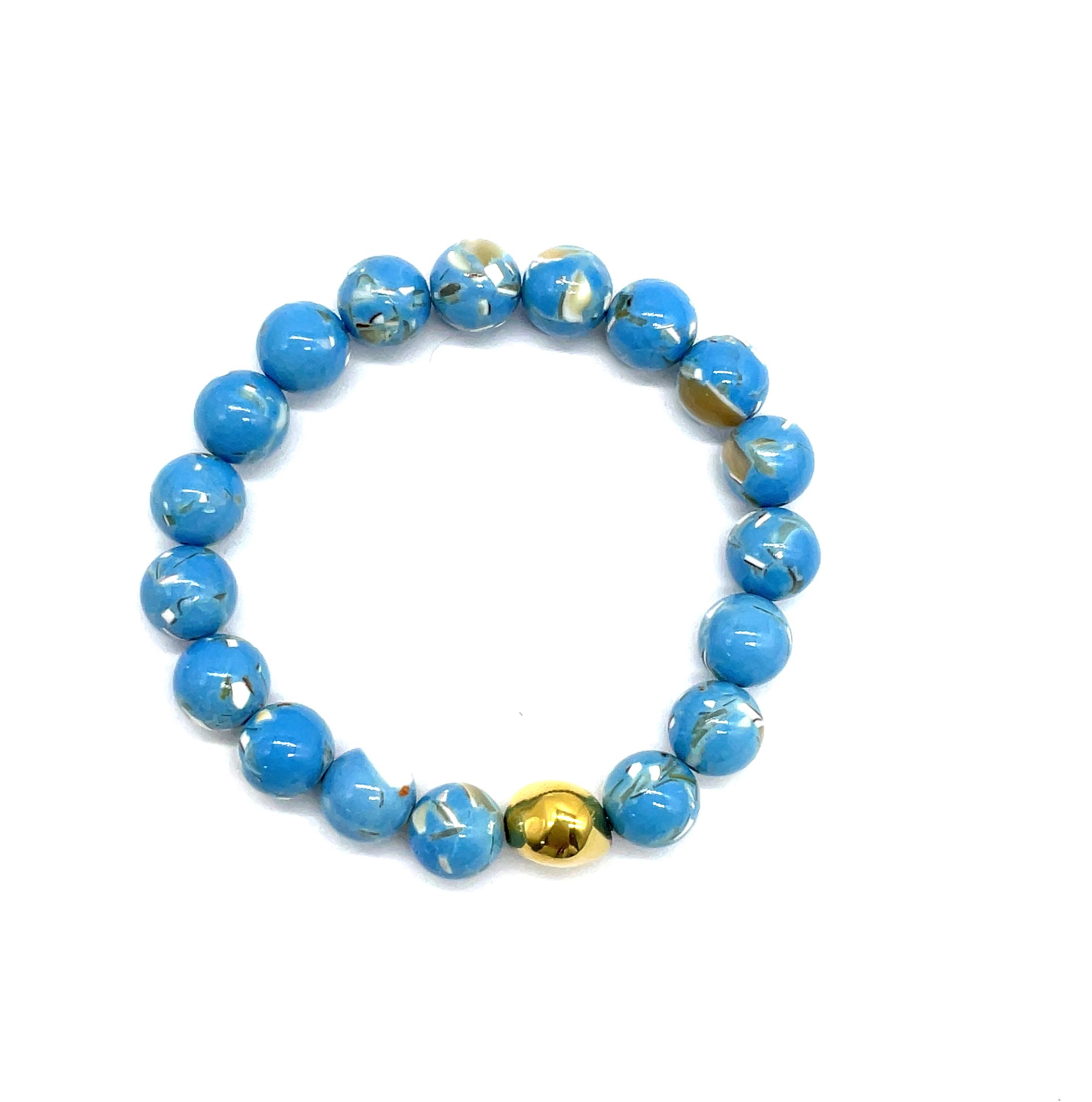 10MM SKY BLUE SHELL PINE ROUND BEADS BRACELET