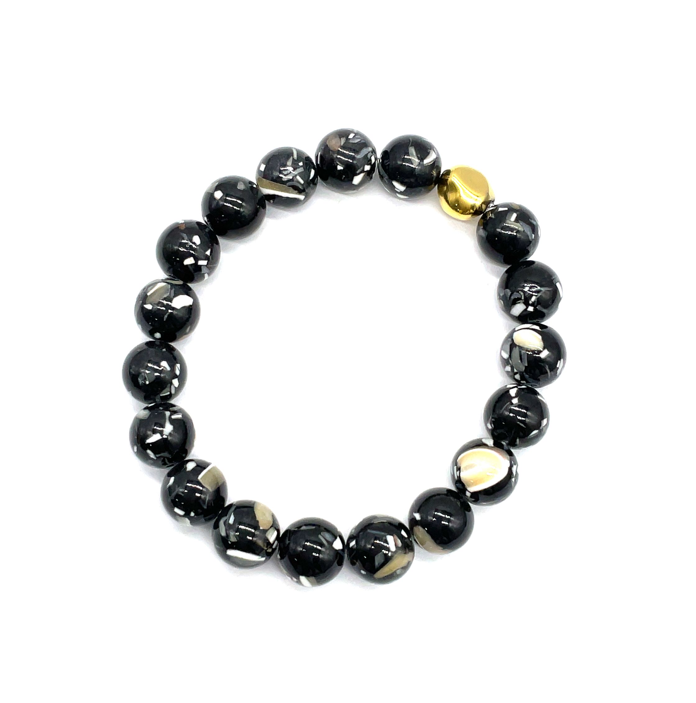 10MM BLACK SHELL PINE ROUND BEADS BRACELET