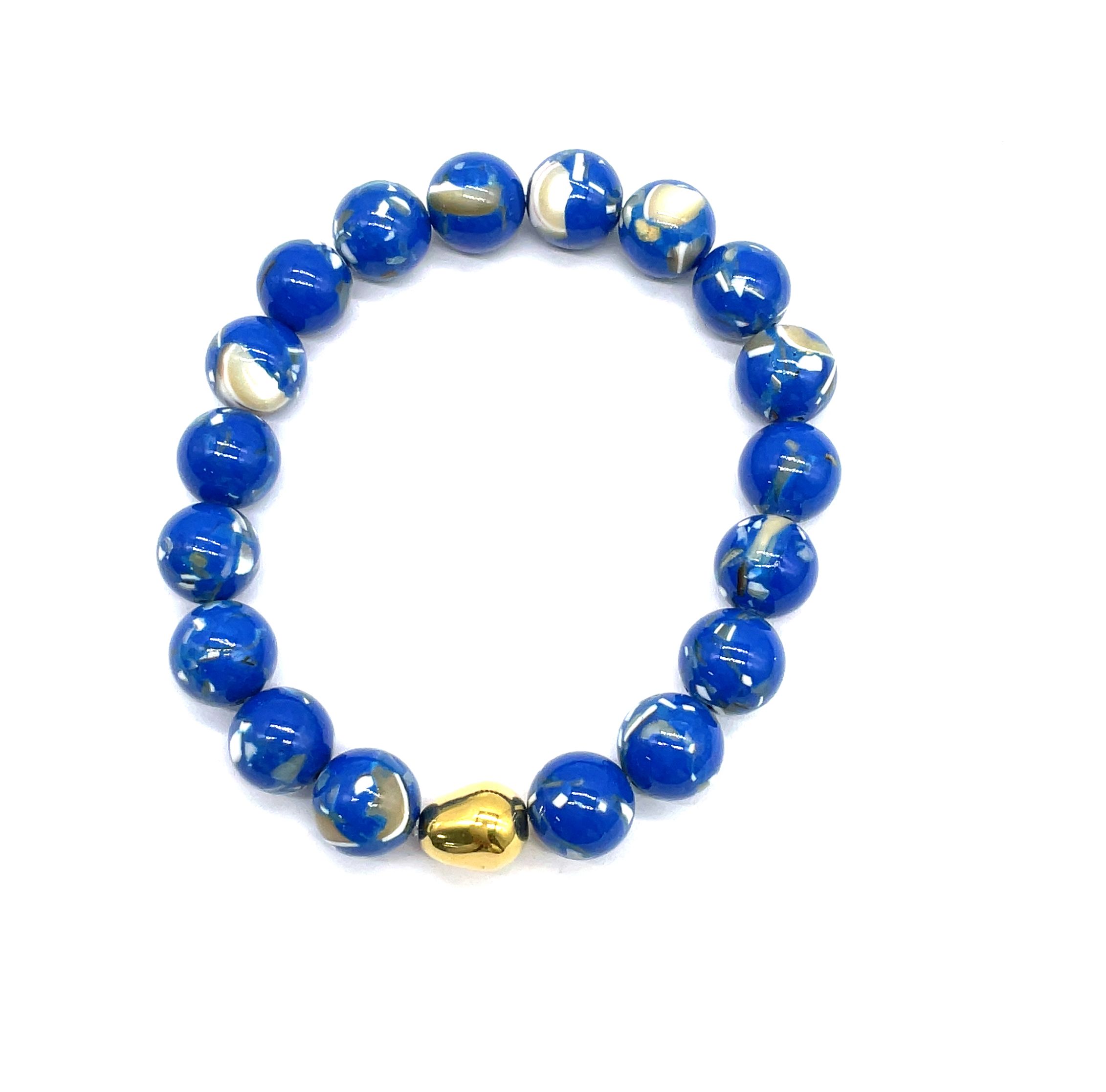 10MM BLUE SHELL PINE ROUND BEADS BRACELET