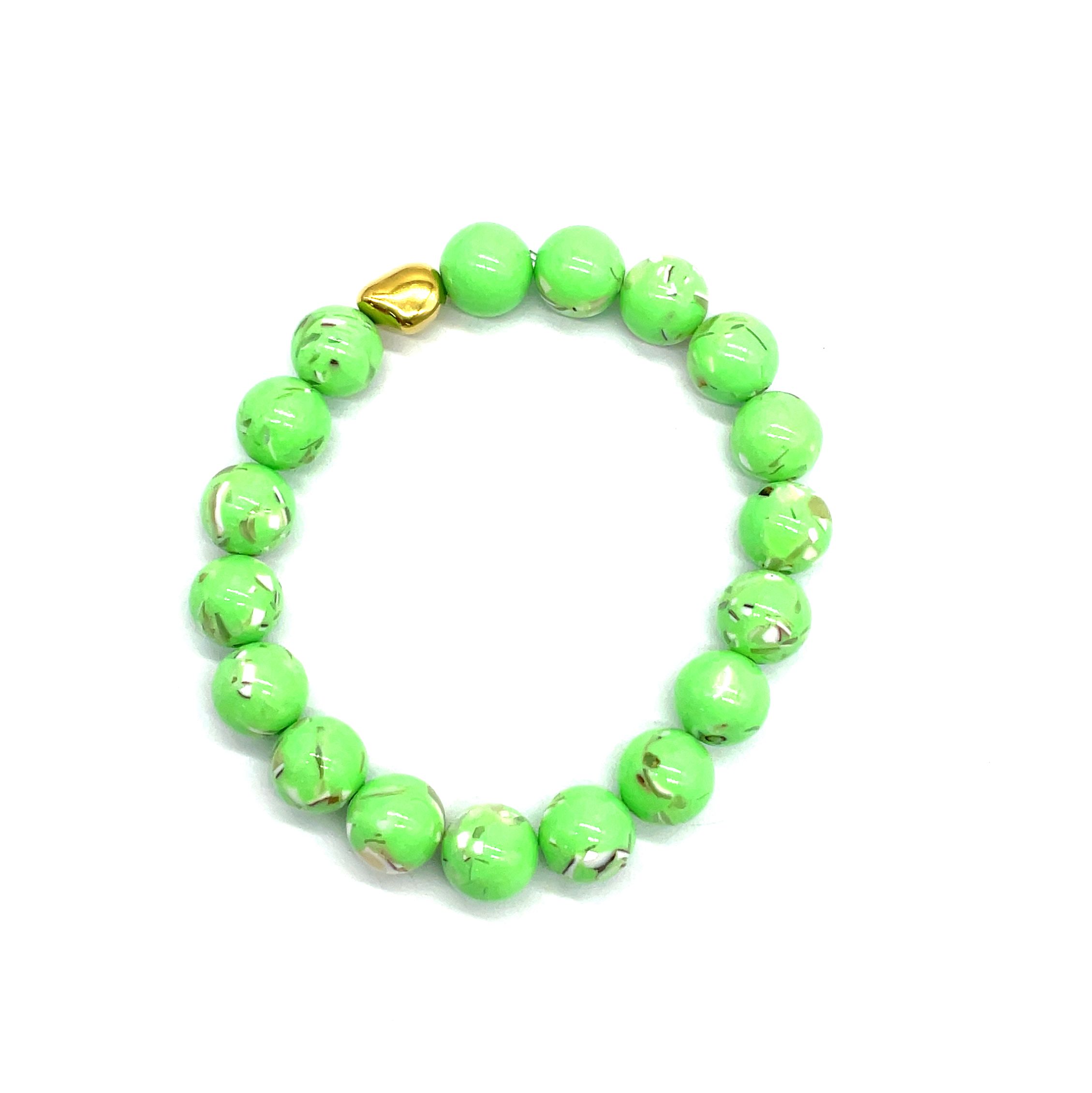 10MM FLUORESCENT GREEN SHELL PINE ROUND BEADS BRACELET