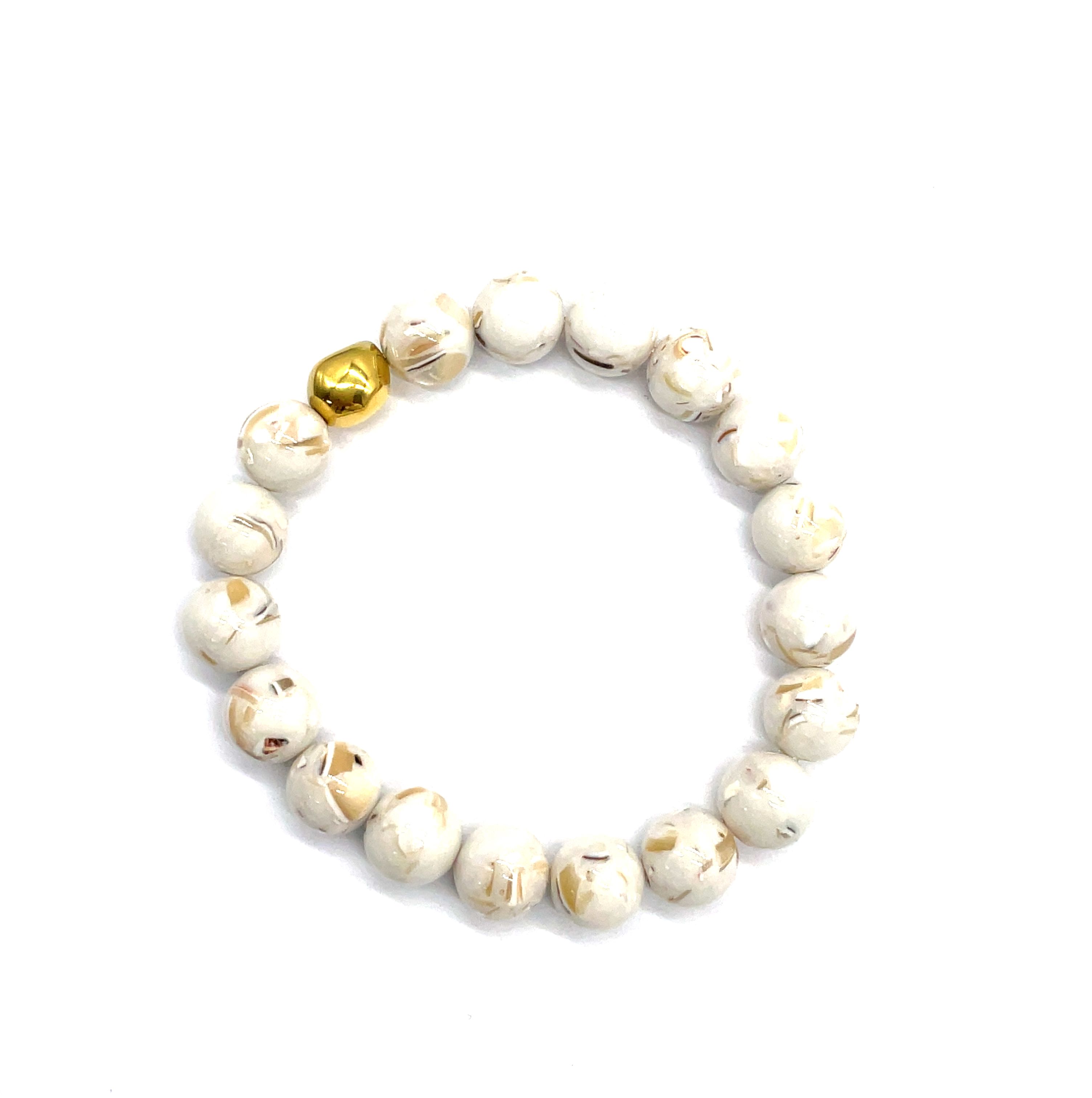 10MM WHITE SHELL PINE ROUND BEADS BRACELET