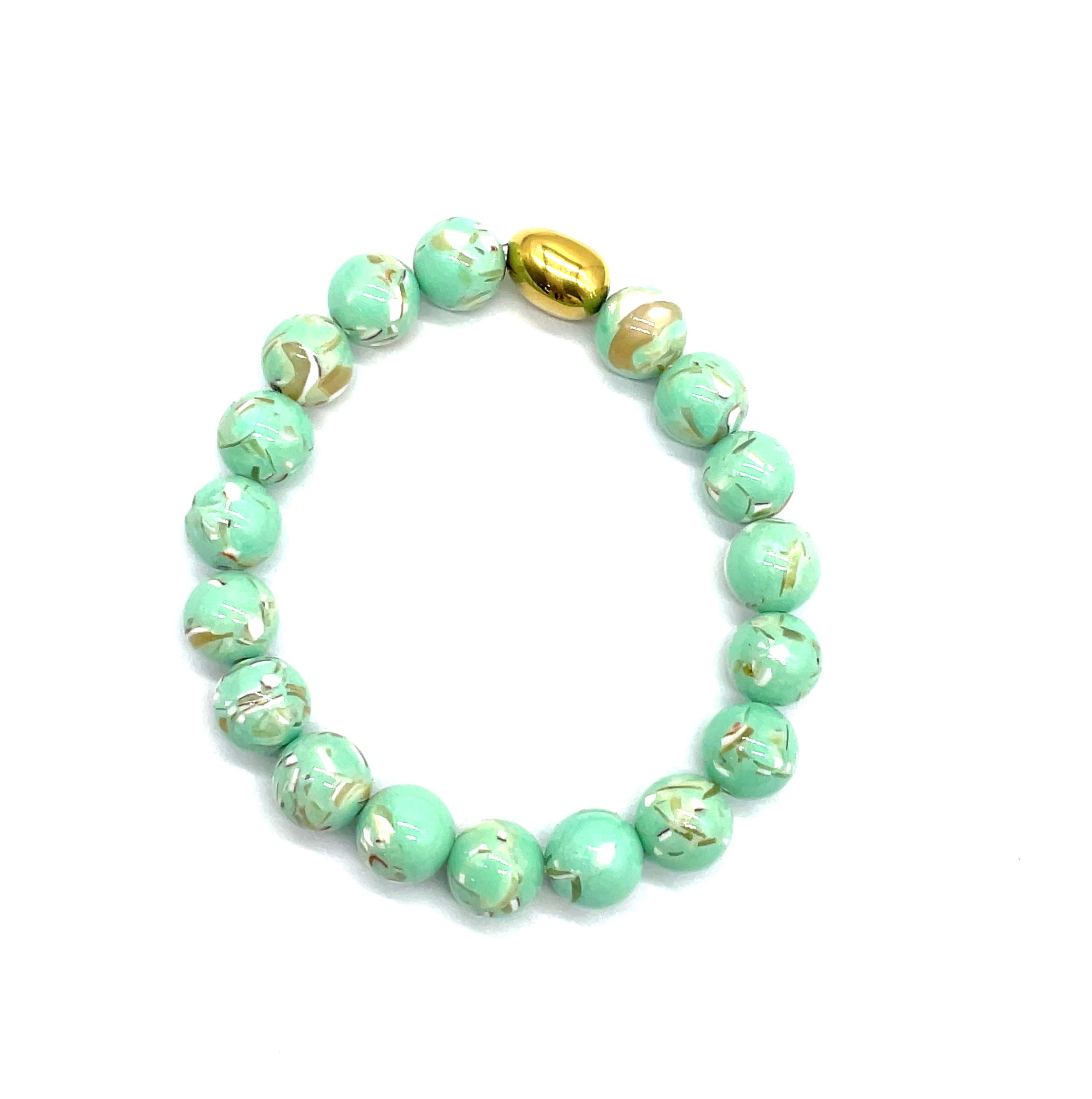 10MM LIGHT GREEN SHELL PINE ROUND BEADS BRACELET