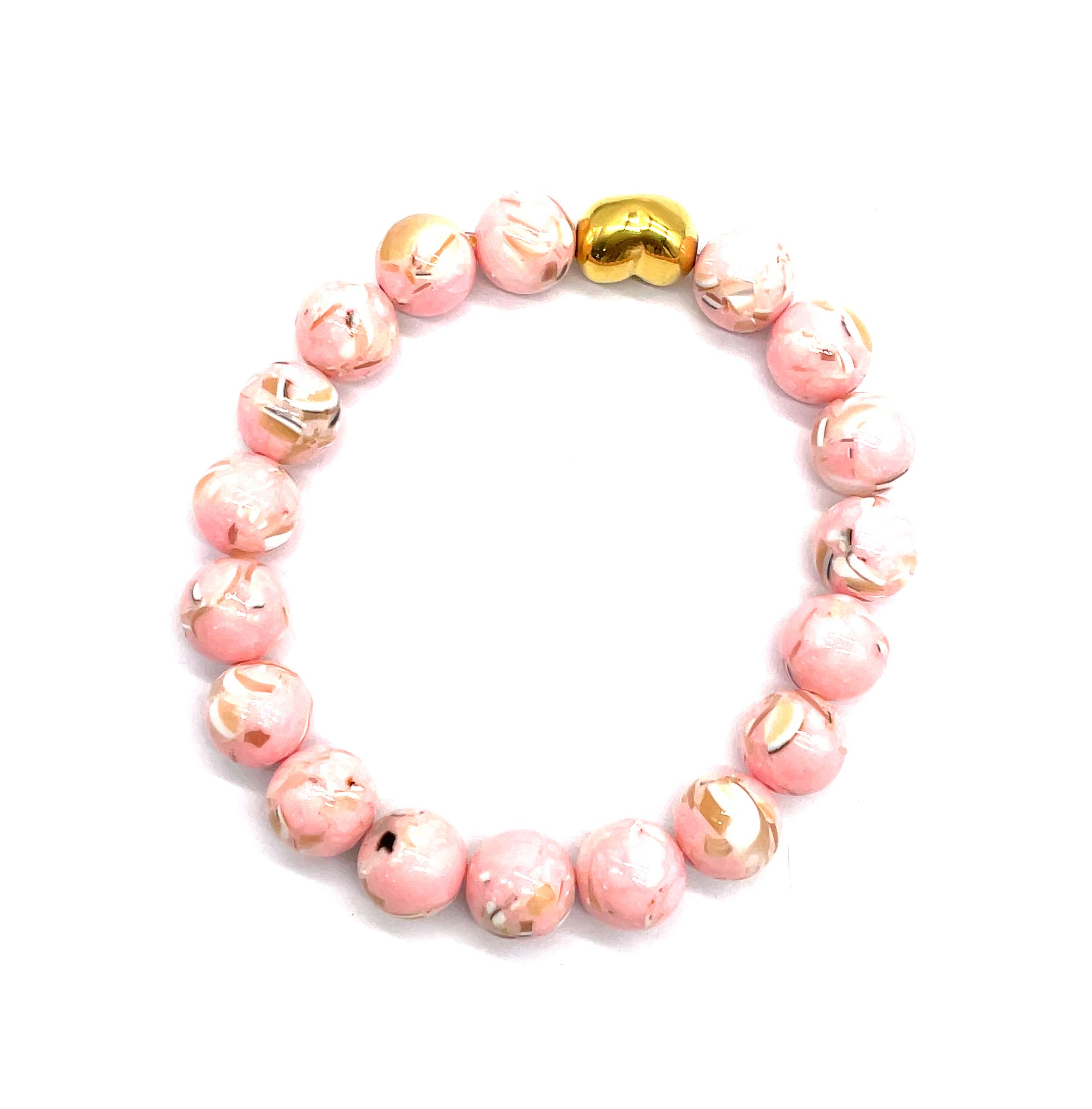 10MM LIGHT PINK SHELL PINE ROUND BEADS BRACELET