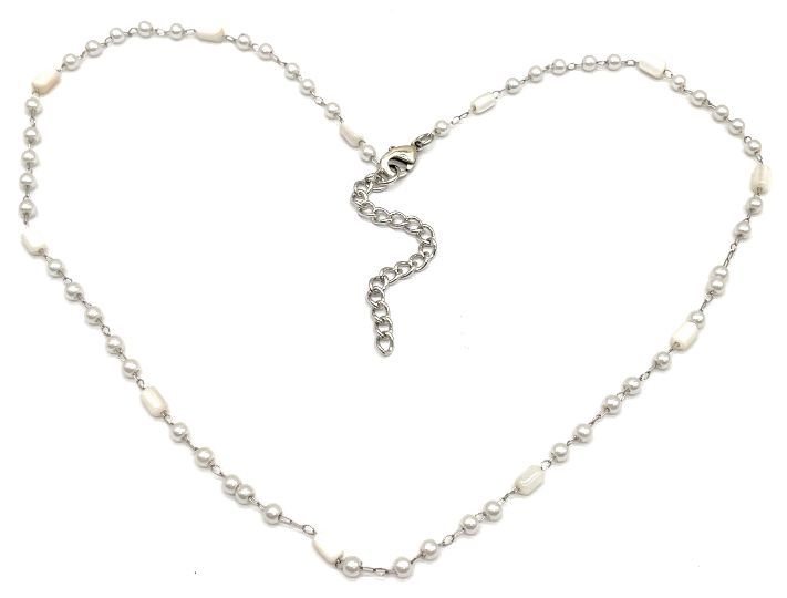 CROSS WHITE SHELL BEADS CHAIN NECKLACE