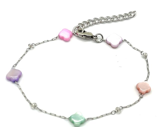 MIXED-COLOR FOUR-LEAF CLOVER SHELL CHAIN BRACELET
