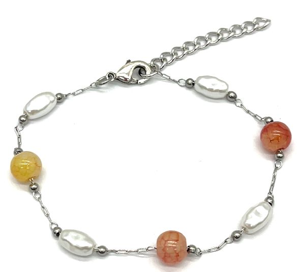 AGATE LAMINATED BEADS CHAIN BRACELET