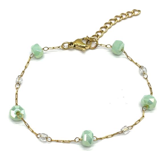 LIGHT GREEN WHEEL BEADS CHAIN BRACELET