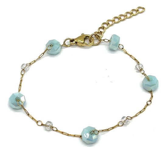 LIGHT BLUE WHEEL BEADS CHAIN BRACELET