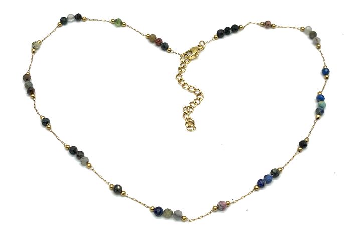 CROSS-CUT MULTI-TREASURE BEADS CHAIN NECKLACE