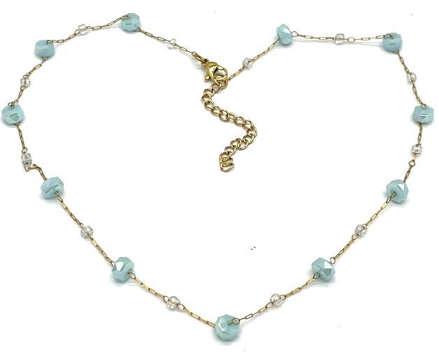 LIGHT BLUE WHEEL BEADS CHAIN NECKLACE