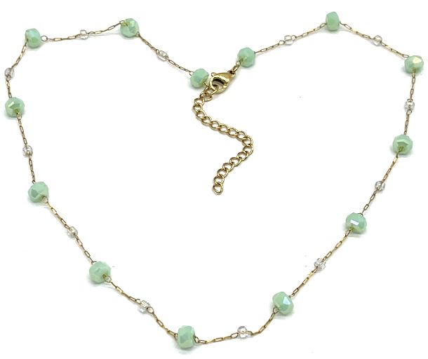 LIGHT GREEN WHEEL BEADS CHAIN NECKLACE