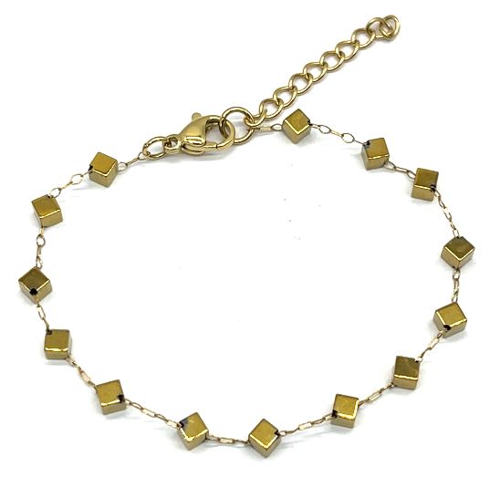 BLACK GALLSTONE SQUARES CHAIN BRACELET