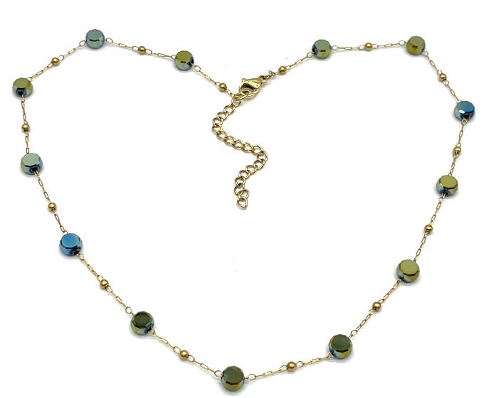 GREEN BREAD CLIP BEADS CHAIN NECKLACE