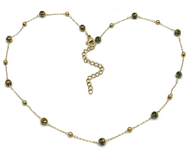 LIGHT BLUE GLASS CLIP BEADS CHAIN NECKLACE