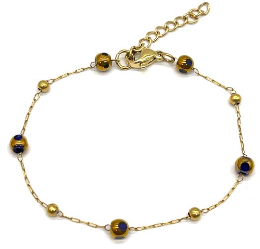 DEEP BLUE GLASS CLIP BEADS CHAIN BRACELET