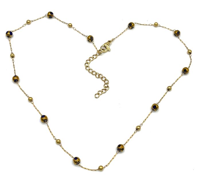 DEEP BLUE GLASS CLIP BEADS CHAIN NECKLACE