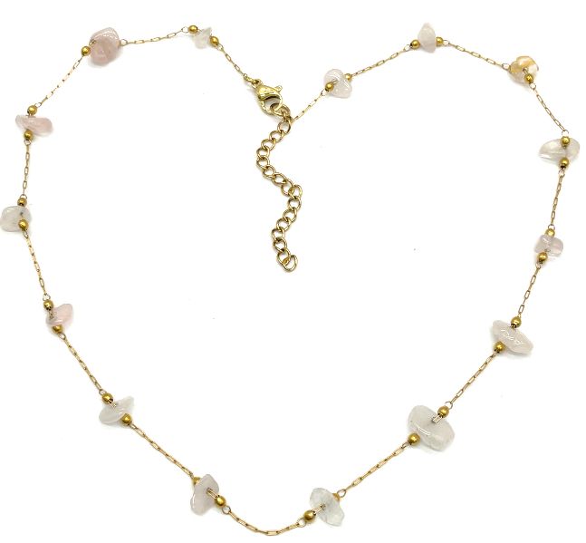 ROSE QUARTZS CLIP BEADS CHAIN NECKLACE