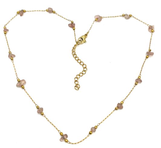 STRAWBERRY QUARTZS CLIP BEADS CHAIN NECKLACE