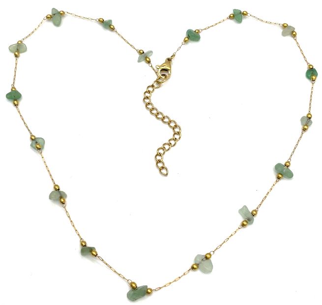 CLEAR GREEN AVENTURINES CLIP BEADS CHAIN NECKLACE
