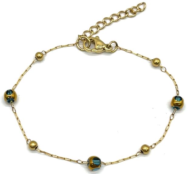 LIGHT BLUE GLASS CLIP BEADS CHAIN BRACELET