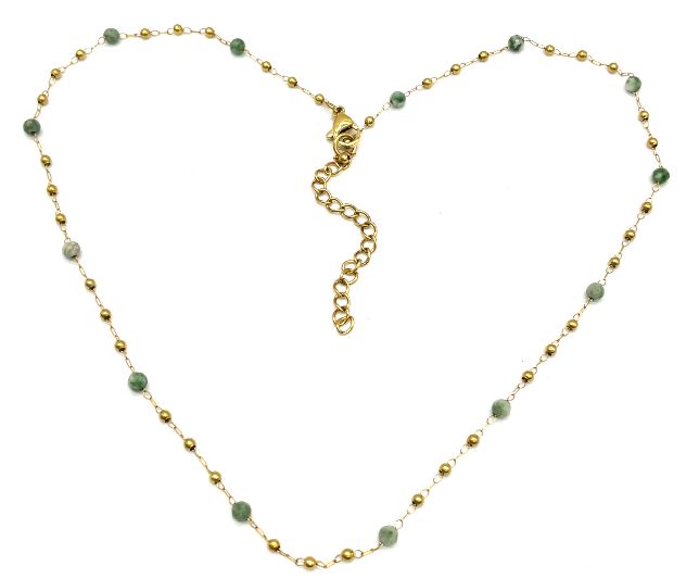 CROSS CUT GREEN DOT CLIP BEADS CHAIN NECKLACE