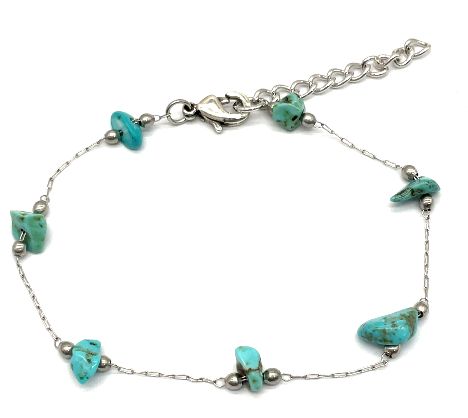 BLUE-GREEN TURQUOISE BEADED CHAIN BRACELET