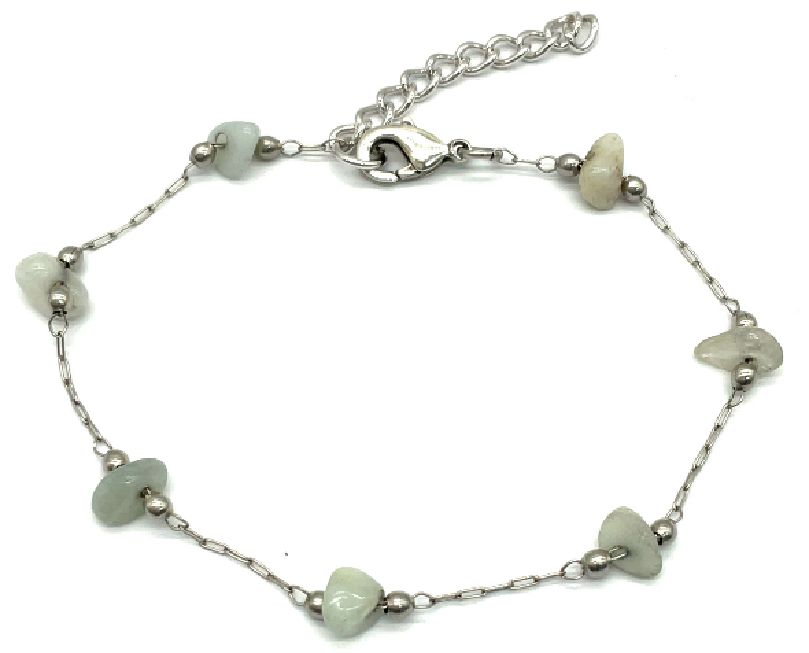 CLEAR GREEN AVENTURINE BEADED CHAIN BRACELET