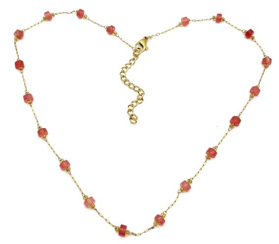 CHERRY STONE BEADED CHAIN NECKLACE
