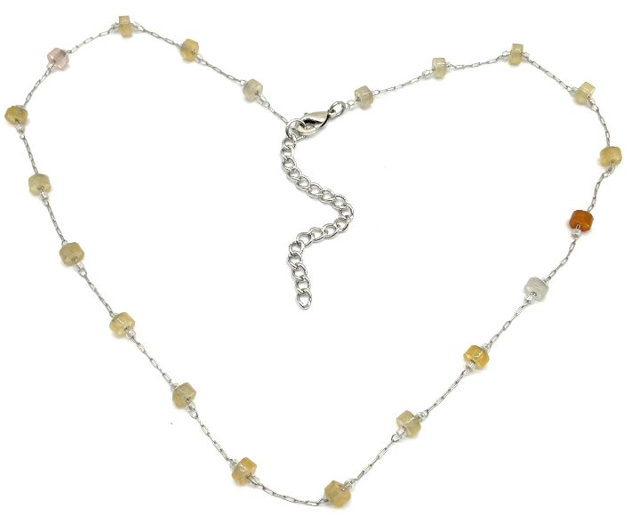 VINTAGE YELLOW JADE BEADED CHAIN NECKLACE