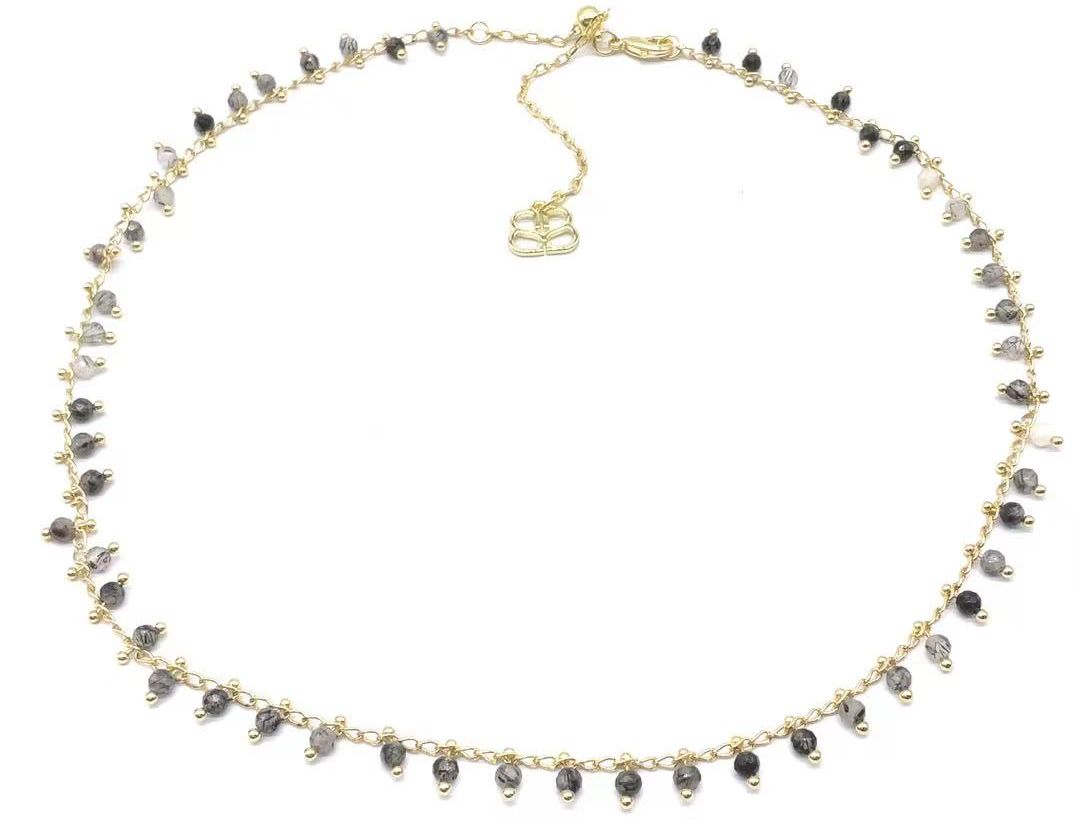 BLACK HAIR CRYSTAL NATURAL STONES DROP NECKLACE