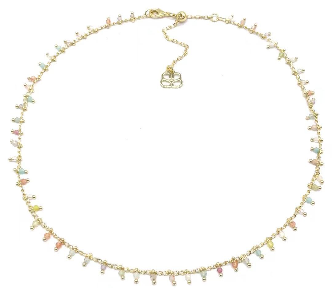 LIGHT MULTI-COLORED NATURAL STONES DROP NECKLACE