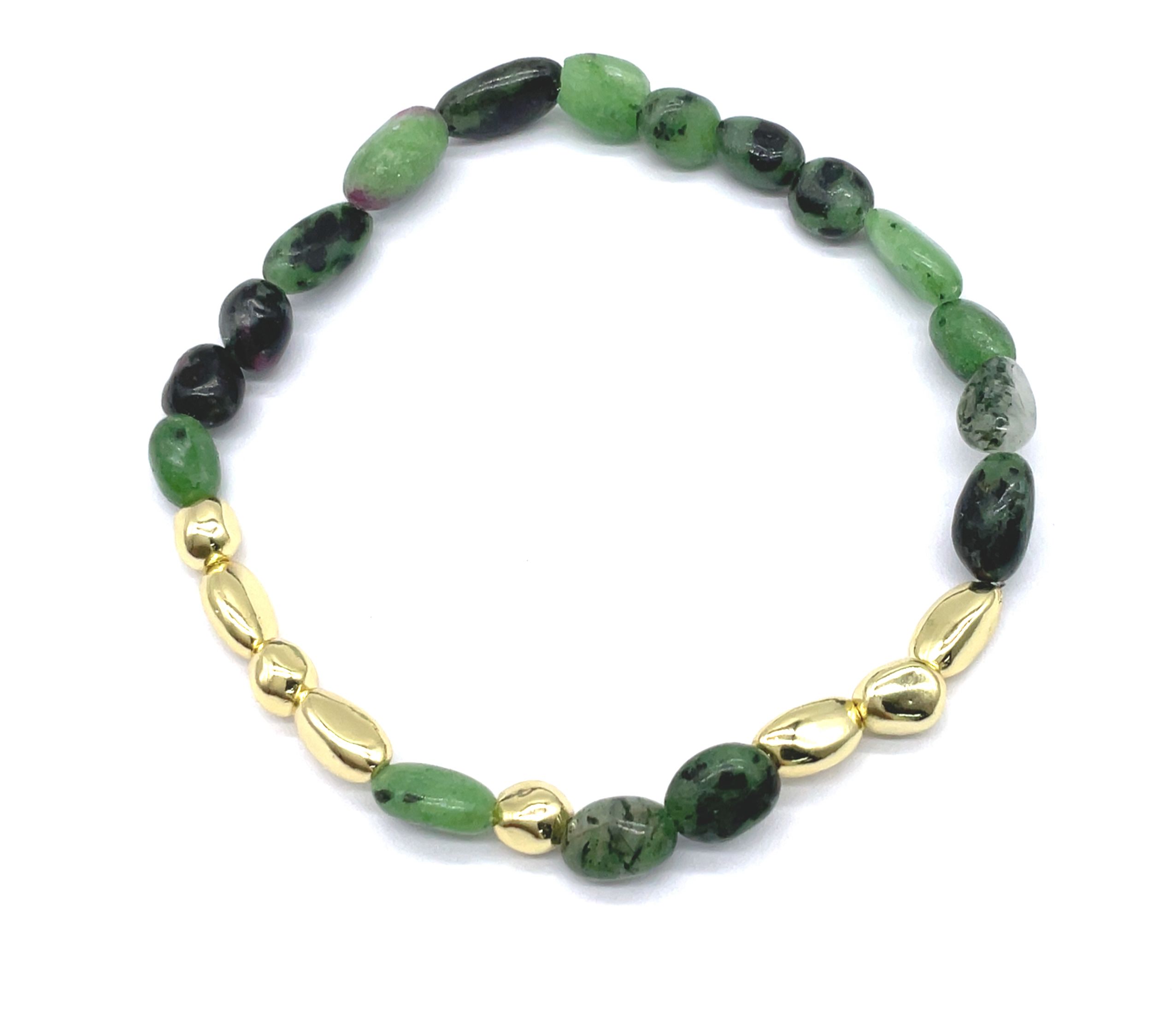 GREEN RED AGALMATOLITE IRREGULAR NATURAL STONE BRACELET