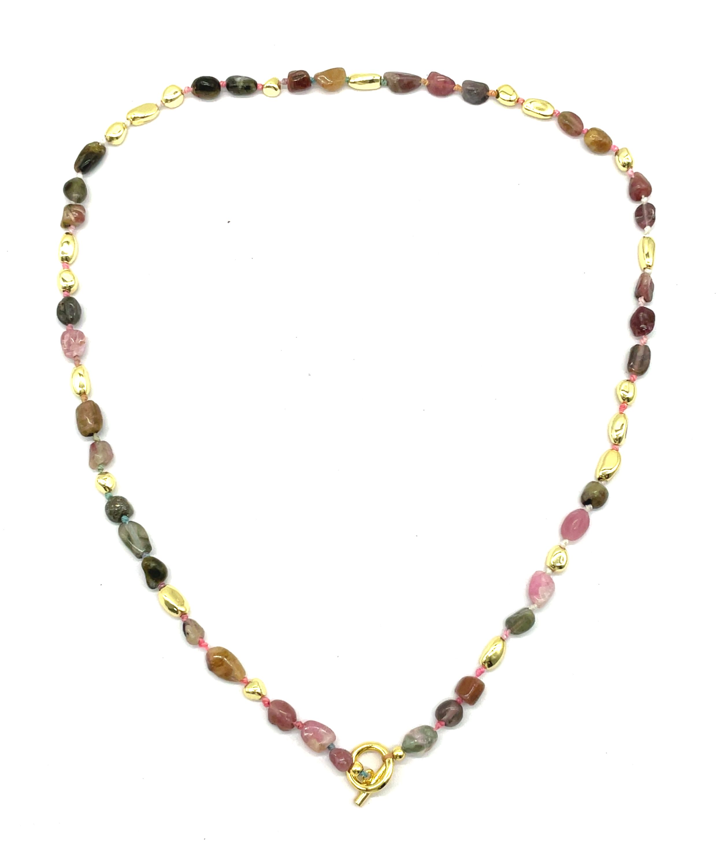 COLORED TOURMALINE NATURAL STONE ROUND CLASP NECKLACE