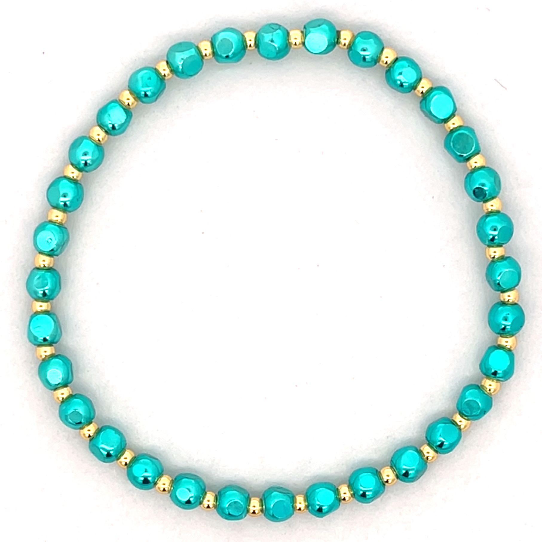 NAVY BLUE AND GOLD BEADED STRETCH BRACELET