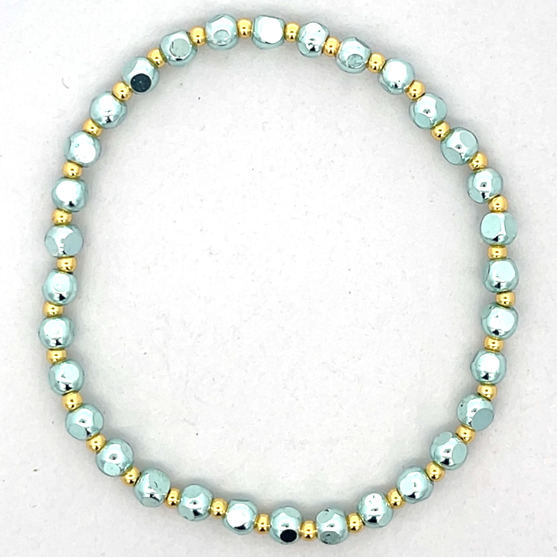LIGHT GREEN WITH GOLD BEADED STRETCH BRACELET