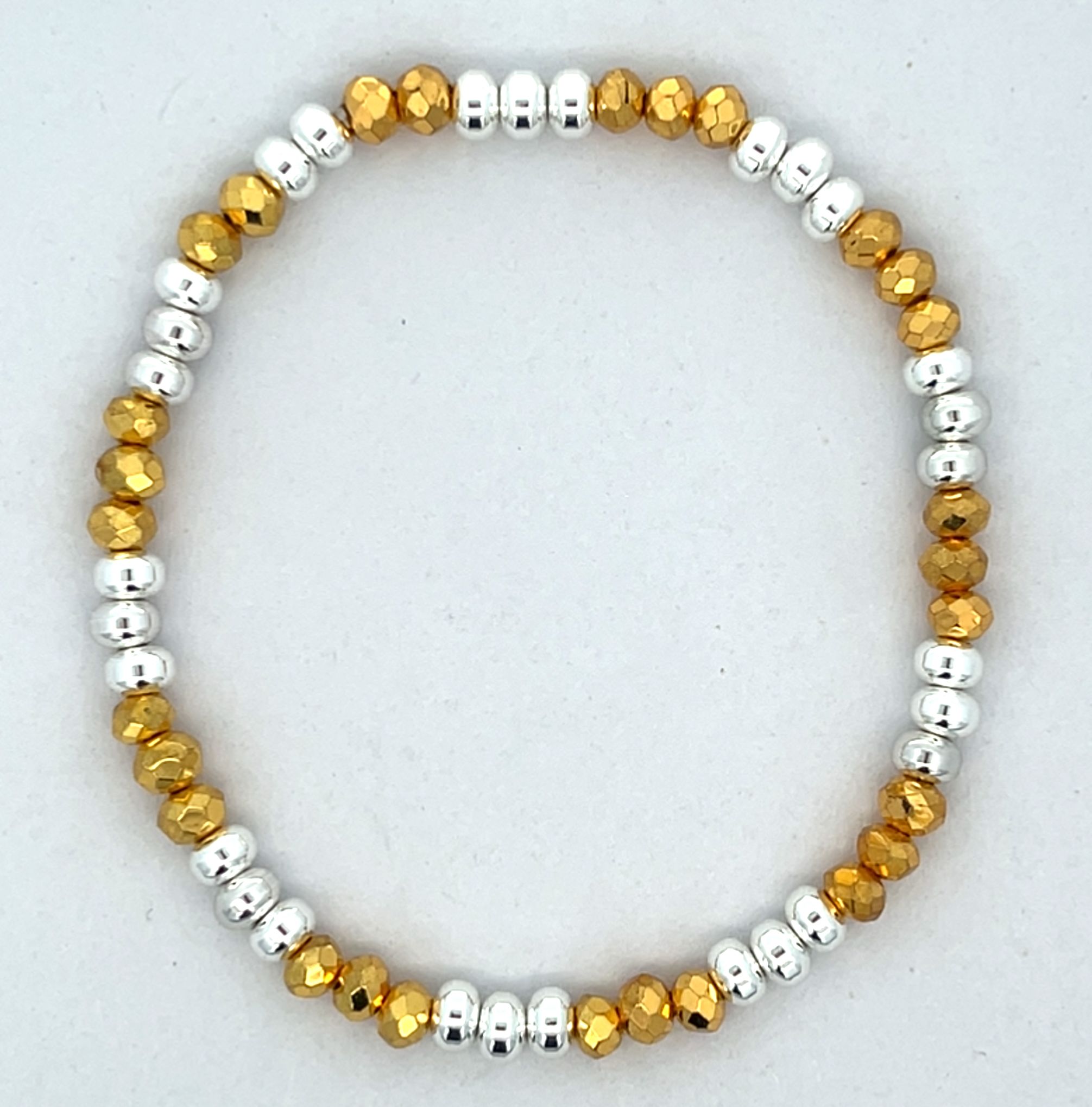 GOLD AND SILVER ROUND BEADED STRETCH BRACELET