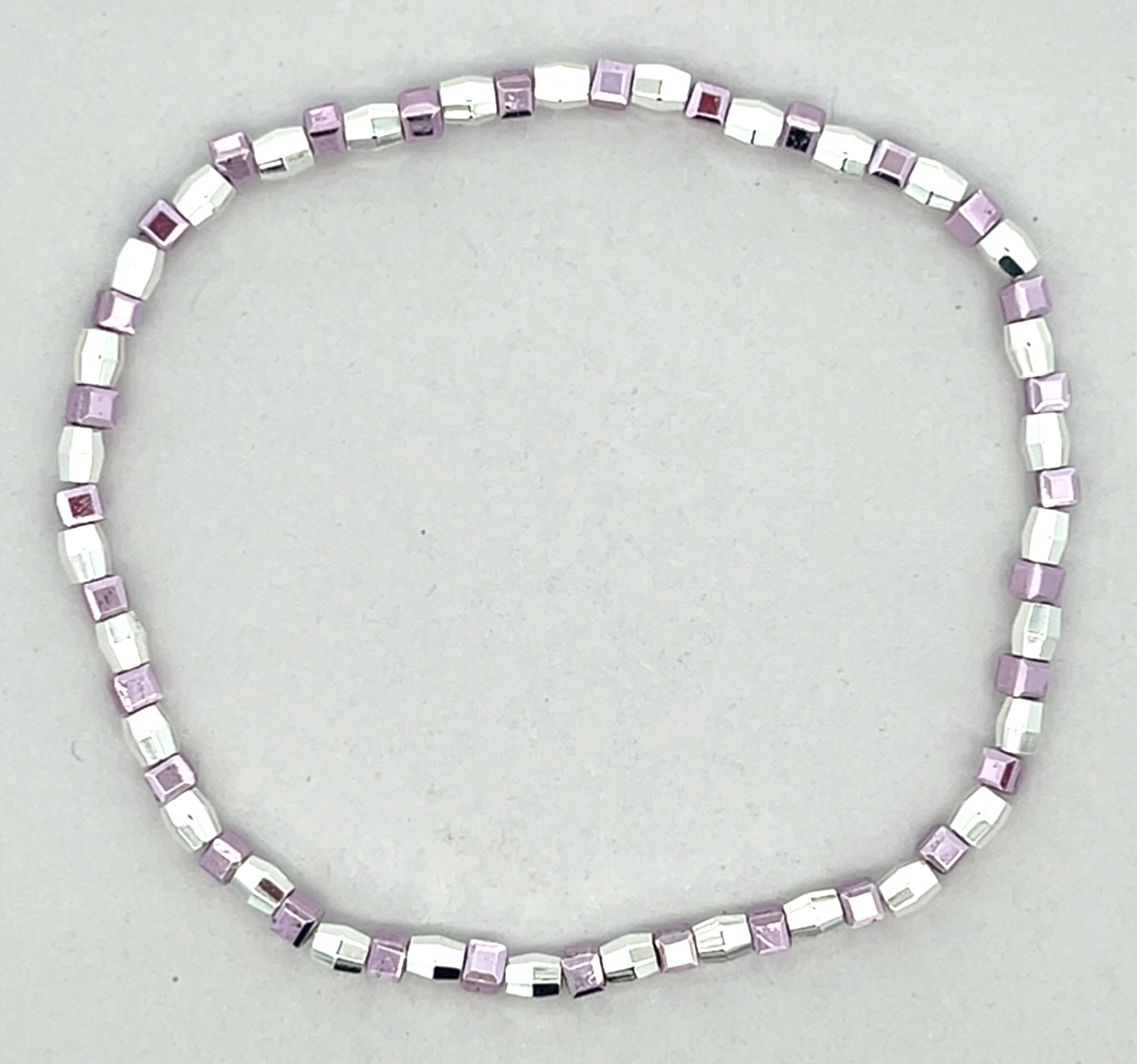 SPARKLING PURPLE AND SILVER BEADED STRETCH BRACELET