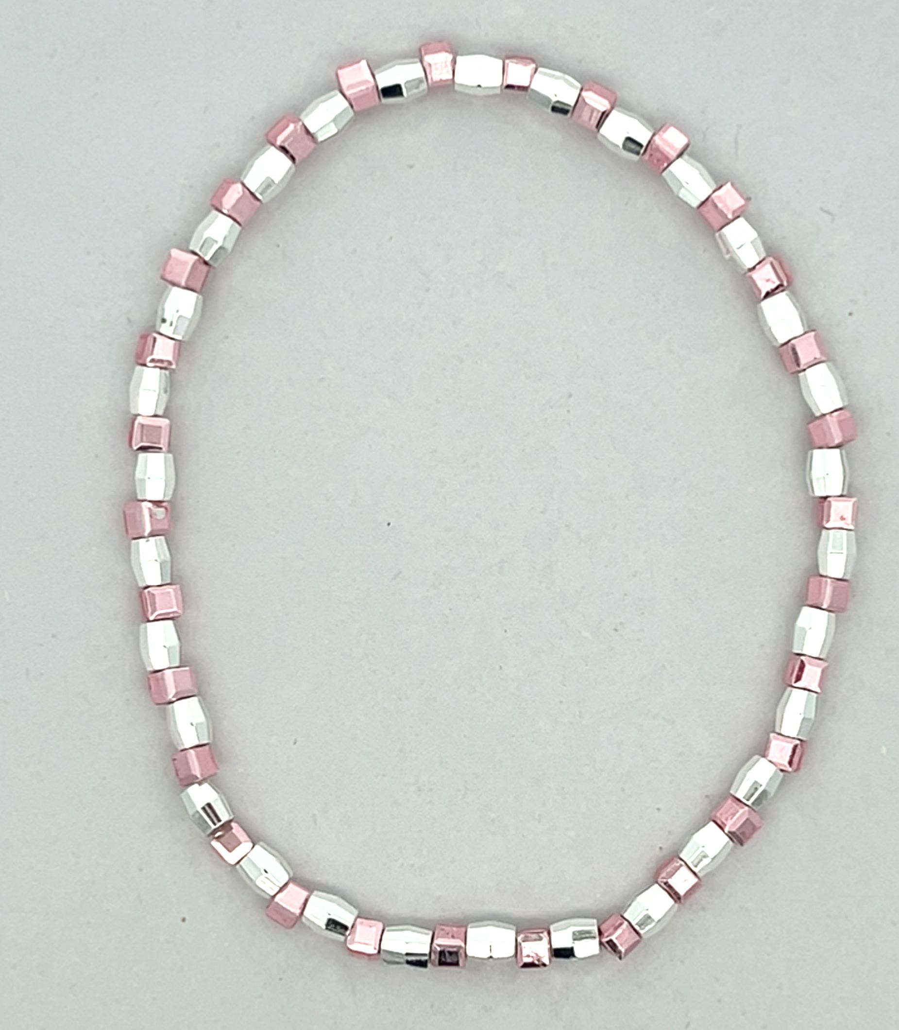 SPARKLING PINK AND SILVER BEADED STRETCH BRACELET